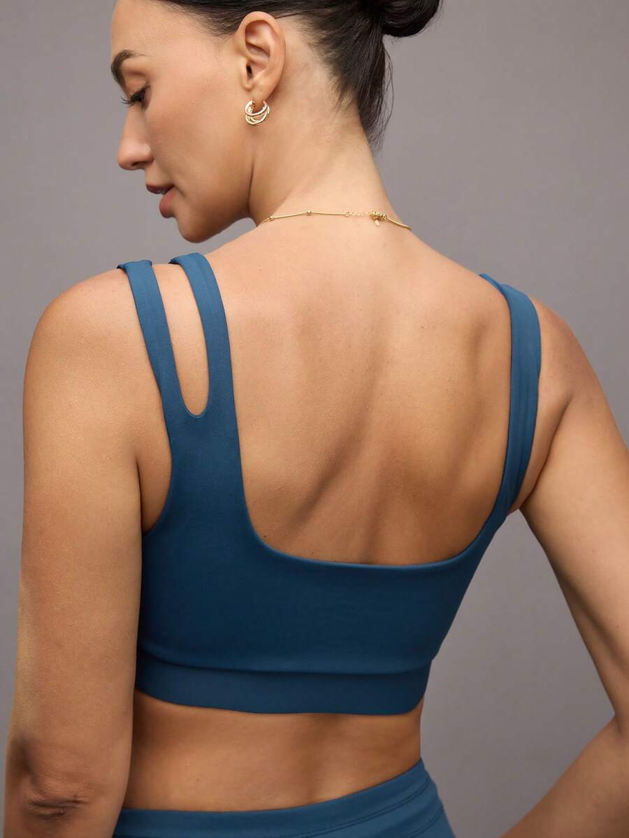Activina Women's Solid Color Cutout Shoulder Everyday Fitness Sports Bra - Blue - View 1