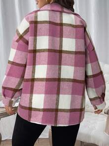 SHEIN LUNE 大码女式春秋落肩长袖格子实用口袋休闲夹克 - 彩色 - 查看 2