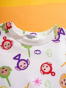 Teletubbies X SHEIN Baby Girl Casual Allover Print Pullover Sweatshirt, Suitable For Everyday Wear, Spring/Autumn Baby Long Sleeve Top Cute Tops Baby Shirts Y2k Toddler Clothes - White - View 3