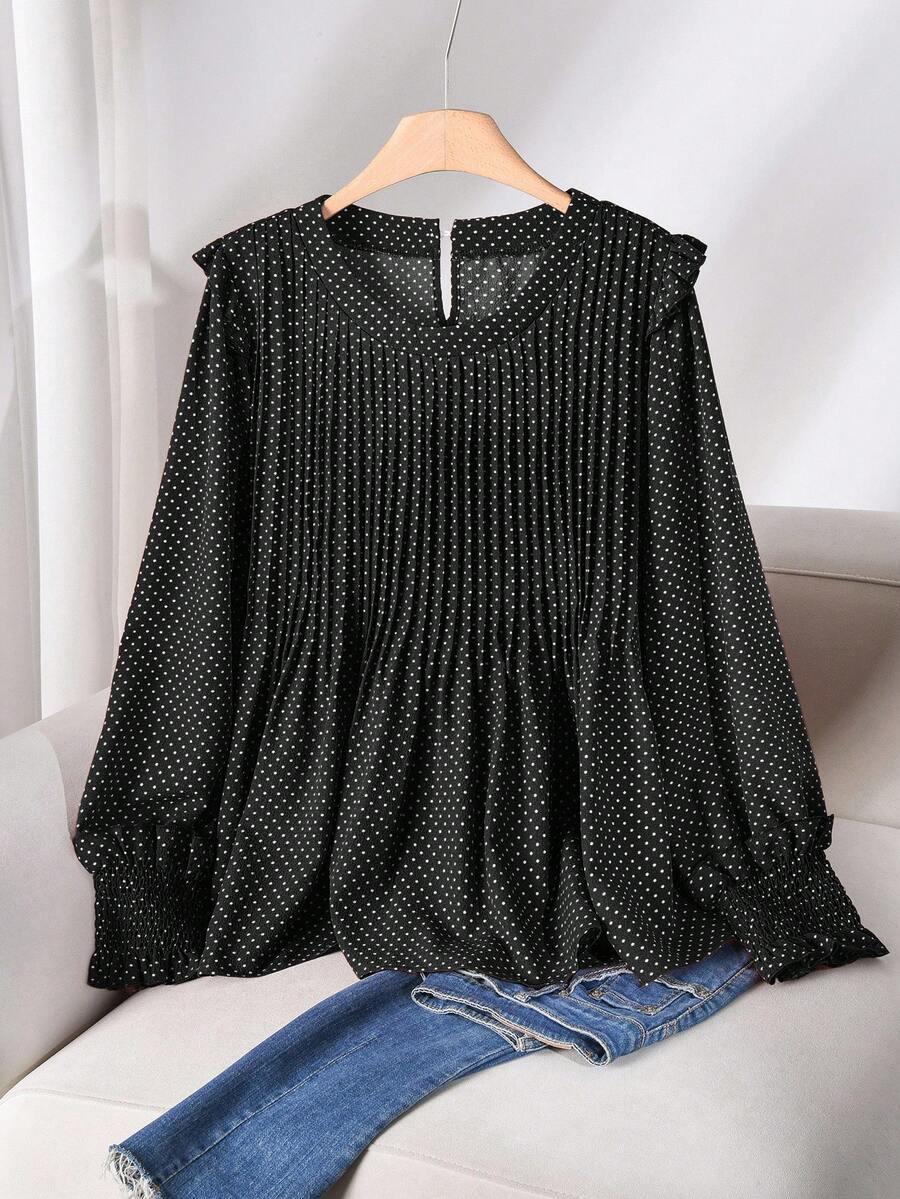 CosyJoli Plus Size Women Polka Dot Round Neck Long Sleeve Plus Size Camel Sweater Spring