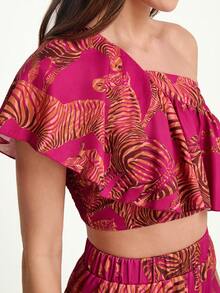 CAJUNI Vacation Casual Zebra Print Cropped Top And Shorts Set - Multicolor - View 5