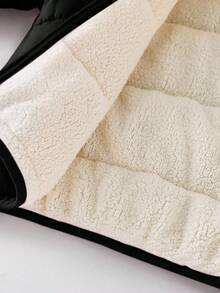 SHEIN 年轻女孩纯色休闲连帽拉链棉服外套 - 黑與白 - 查看 8