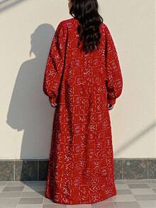 INAWLY 1pc Plus Size Long Sleeve Cardigan - Polyester Fashionable & Versatile Long Coat, All-Over Printed, Casual & Loose Fit, Suitable For All Seasons Winter Fall Autumn - Red - View 2