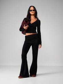 MISSGUIDED High Waist Flared Lounge Leggings Wide Leg Bell Bottom Pants Casual Comfort Wear - Black - View 3