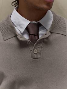 Musero Basic Long Sleeve Button Up Collard Shirt Knit Jumper Fall Autumn Winter Knitwear - Brown - View 6