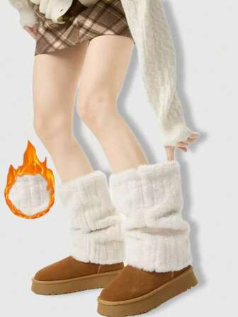 Kawaii 1pair Solid Color Stylish And Warm Fluffy Leg Warmers For Women