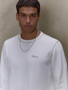 Musero Long Sleeve Oversized Contrast Stitch Crew Neck T-Shirt Embroidery Brand Patch SPRING SUMMER - White - View 2