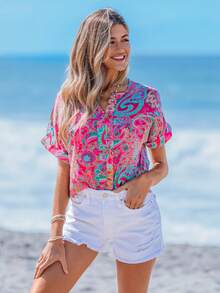 Sylviya Summer Peasant Paisley Printed Women's Casual Vacation Blouse With Dropped Shoulders Nashville Outfits Spring Clothes