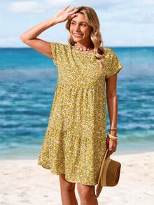 Sylviya 碎花蝙蝠袖娃娃裙