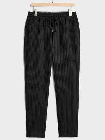 Manfinity RelaxMax Men Casual Solid Drawstring Waist Plisse Pants