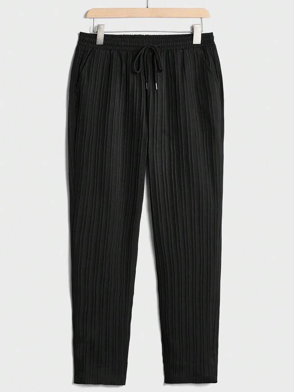Manfinity RelaxMax Men Casual Solid Drawstring Waist Plisse Pants