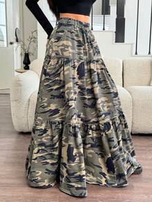 Rivivi 亚洲风蛋糕裙，复古美式迷彩 Y2K 风格女式牛仔迷你裙 - 彩色 - 查看 3