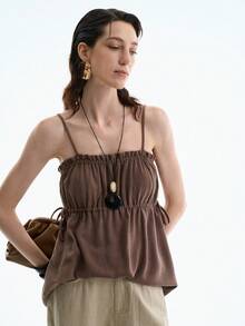 SHEIN LUNE Áo ba lỗ không tay thoải mái thanh lịch có thiết kế dây rút - màu nâu - Xem 5