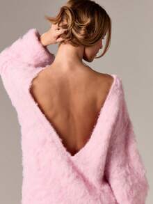 AiiRZ Váy len dài tay trễ vai mềm mại ấm áp mùa đông - Màu tím hoa cà - Xem 4