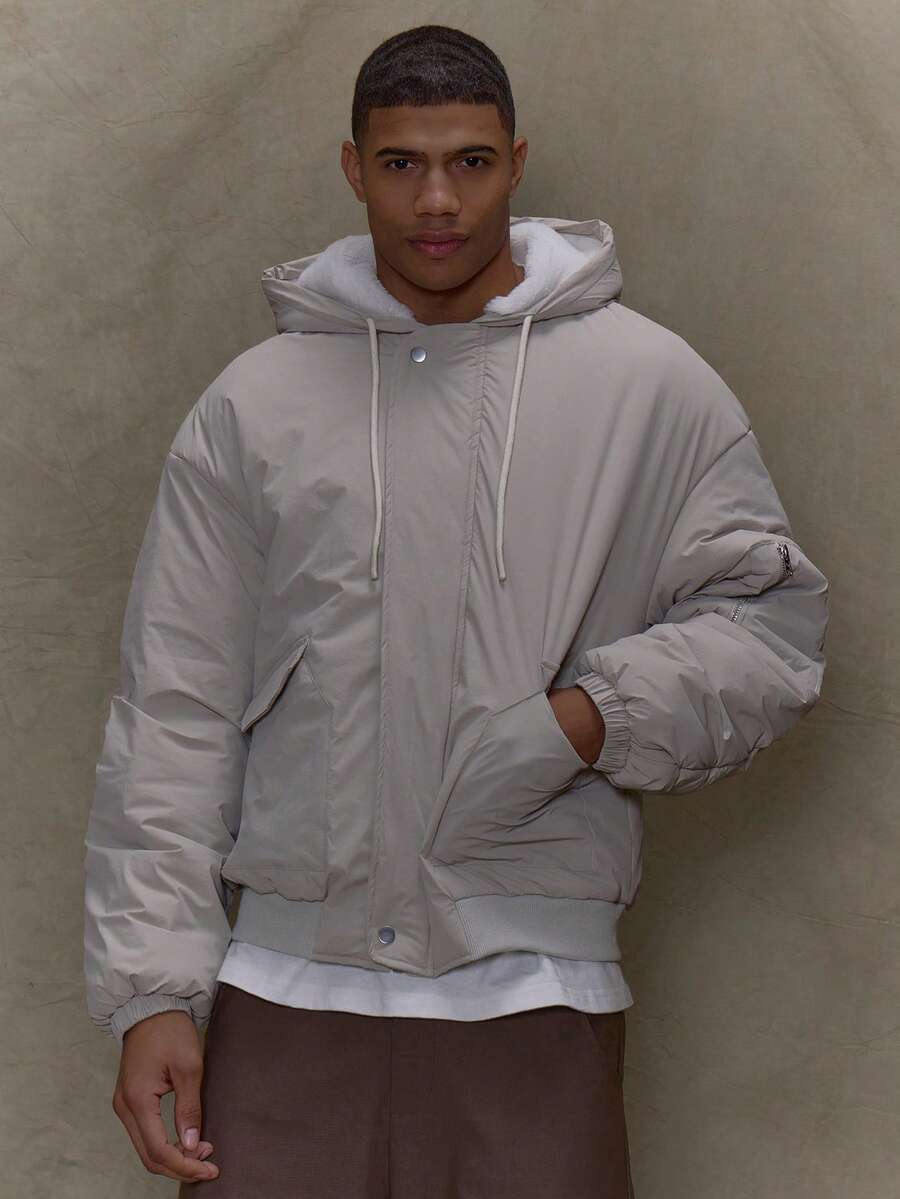 Musero Manteau à capuche zippé avec doublure polaire pour hommes, PRINTEMPS ÉTÉ - Kaki - Voir 1