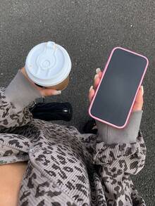 DAZY 女士豹纹灯芯绒领宽松套头休闲卫衣 Y2k - 灰色 - 查看 3