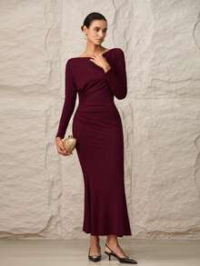 Modelyn Women's Elegant Sexy Solid Color Backless Dress - Burgundy - View 5