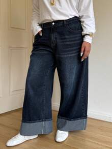 SHEIN CURVE+ Große Größen Lässig Washed Weite Bein Jeans