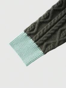 ROMWE MEN Street Life Áo len dệt kim cổ tròn tay dài màu tương phản tối giản thường ngày dành cho nam, mùa đông - màu xanh lá - Xem 4