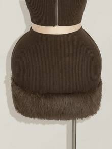 SHEIN ICON Áo len dệt kim dài tay cổ chữ V màu nâu cỡ lớn cho nữ, Bộ 2 món ấm áp, Trang phục thu đông cho nữ, Quần áo mùa đông - Cà phê nâu - Xem 5