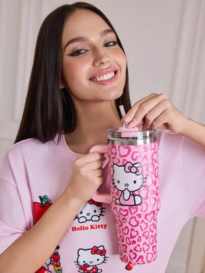 HELLO KITTY AND FRIENDS | SHEIN 120 cl tumbler med handtag, isolerad kopp, vakuumisolerad vattenflaska, resemugg i rostfritt stål, bilmugg
