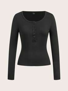 SHEIN EZwear 冬季新年感恩节三件套女式条纹+纯色圆领长袖T恤 女式长袖上衣 修身上衣 女式紧身衣 - 彩色 - 查看 9