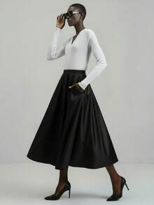 Ontre 2025 现代都市风格，女士百褶 A 字裙，百搭高腰裙，适合日常穿着、派对、商务、秋季