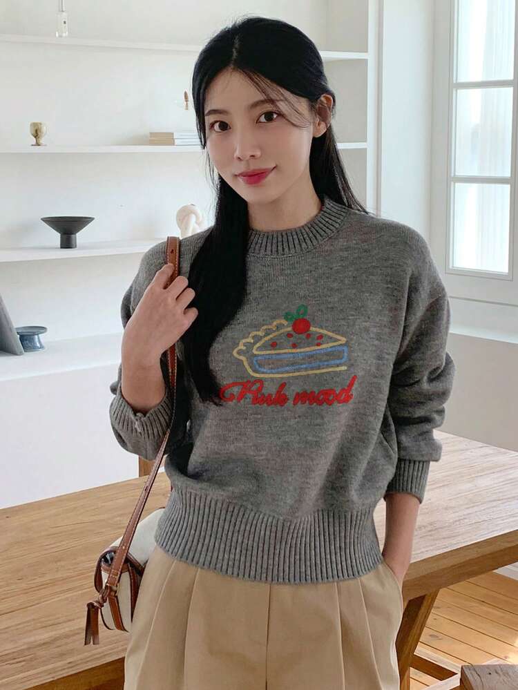 Women's Loose Fit 3D Pattern Gray Sweater