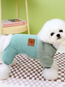 PETSIN 柔软加厚宠物连体衣 – 可爱的四脚抓绒睡衣，适合小型犬猫，秋冬季舒适玩耍和放松的服装 - 綠色 - 查看 2