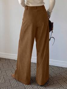 DAZY Women's Solid Color Pleated Pocket Wide Leg Loose Casual Pants - Coffee Brown - View 2