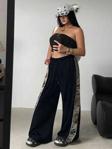 POPSWAY Plus Size Women Casual Camouflage Print Patchwork Pants - Multicolor - View 3