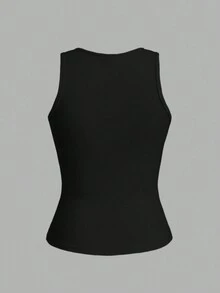 Tseoso 2pcs/Set Camisole Ketat Seksi Wanita Model Pendek, Warna Hitam Polos, Cocok untuk Musim Panas - Hitam - View 8