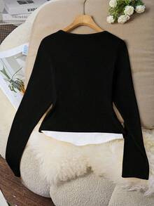 GlowEve CURVE 大码撞色二合一长袖休闲百搭圆领T恤 - 彩色 - 查看 2