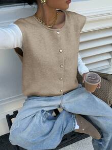 Siren Gaze Women's Casual Solid Color Short Vest Wool Cardigan Metal Button Wool Vest Winter,Fall,Fall Clothes For Women Spring