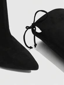 CUCCOO SZL Cuccoo 女士纯色蝴蝶结尖头过膝时尚靴 - 黑色 - 查看 4