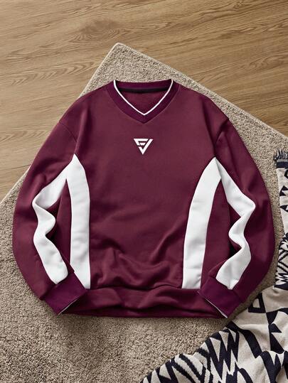 SWAVVY 男士休闲撞色拼接保暖连帽衫，秋冬季长袖上衣