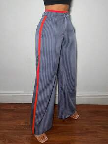 SHEIN SXY Pantalon ample à taille haute et jambes larges rayé pour femmes, pantalon à la mode pour femmes, élégant, décontracté chic, pour femmes, enseignantes - Multicolore - Voir 6
