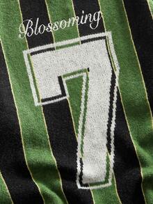 ROMWE MEN Men's Preppy Round Neck Embroidered Knit Sweater, Street Fashion - Green - View 6