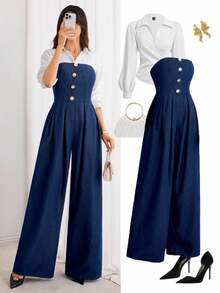 Elenzga 优雅派对成熟女士牛仔背带裤和连体裤