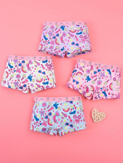 4 piezas/paquete Calzones estampados de colores para niñas