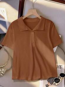 Regalyn Plus Size Women LUNE Short Sleeve T-Shirt, Casual Color Block, Versatile For Summer, Daily Wear, Polo Collar, Suitable For Sports, Business, Commuting