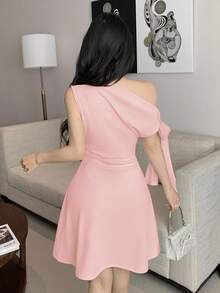Celisse Vestido corto asimétrico con nudo en la cintura para mujer - Rosa - Ver 2
