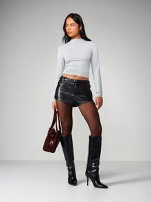 MISSGUIDED 修身长袖立领上衣，适合秋冬休闲分层穿着 - 淺灰色 - 查看 3