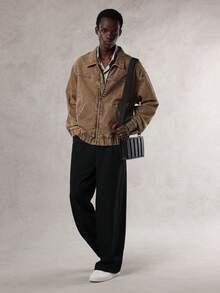 DAZY Veste en jean vintage lavée marron unicolore pour homme, vacances d'automne - Tabac - Voir 6