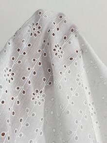 EMERY ROSE Plus Size Women's Autumn/Winter Country Casual Embroidered Hollow-Out Woven Elegant Maxi Dress - White - View 7