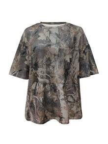 INAWLY 女士休闲宽松树枝印花圆领短袖 T 恤