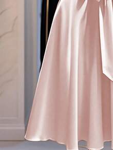 Franclia Women's Elegant Solid Color Waist Cinched Dress Summer Dress Clothes For University - Pink - View 4
