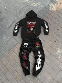 Manfinity EMRG 男士两件套，舒适秋冬风格 - 黑色 - 查看 2