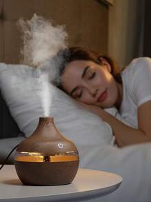 Teckwe Wood Grain Humidifier LED Night Light Mist Maker Air Humidifier Essential Oil Diffuser Small Humidifiers For Bedroom Office Car Home