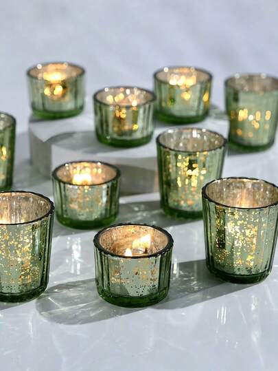 10 Stück Teelichthalter, glänzende Quecksilberglas Teelichthalter im Großpackung - passend für Standard Teelichter, stabile Basis verhindert Umkippen. Ideal für Hochzeitsmittelpunkte, Party Tischdekoration, Halloween Displays, Weihnachtsdekoration für Zuhause. Verleiht eleganten Glanz zu Erwachsenen Veranstaltungen, verstärkt festliche Atmosphäre, eine praktische stilvolle Wahl für Feiertags-/Eventdekoration.